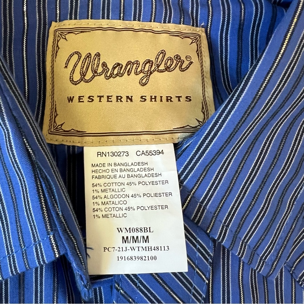 wrangler blue shimmer striped pearl snap shirt - Picture 10 of 12